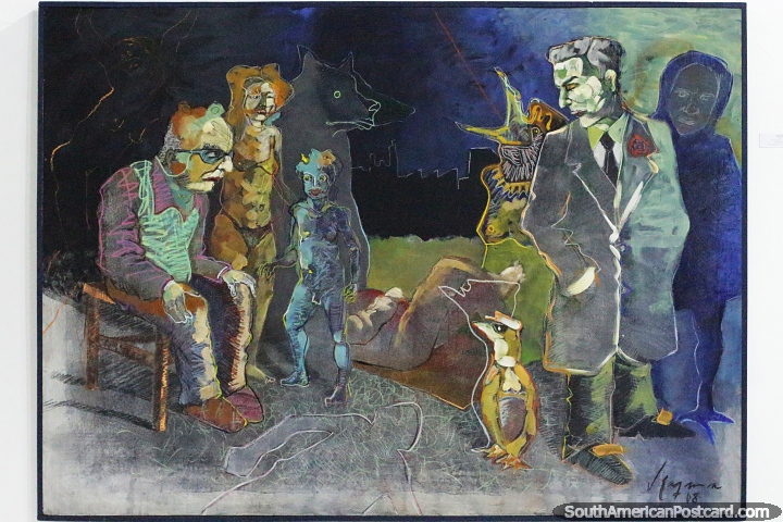 Interesting painting featuring abstract people and animals at the Visual Arts Museum in Concordia. (720x480px). Argentina, South America.
