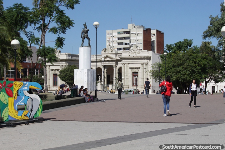 Plaza Sargento Cabral in Corrientes with Manuel Belgrano School beside. (720x480px). Argentina, South America.