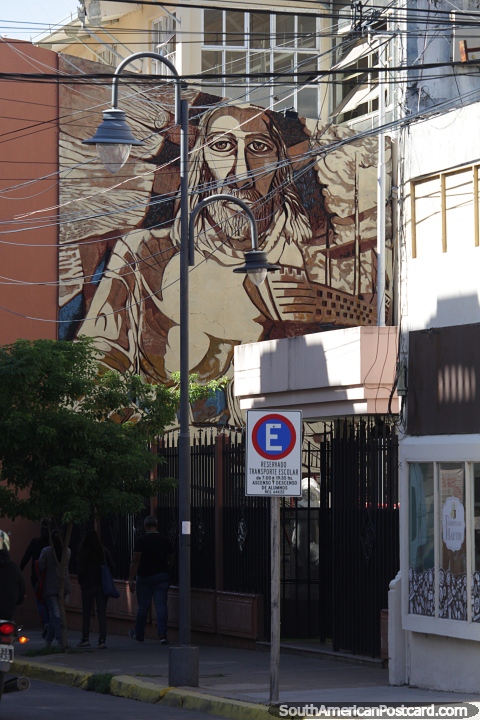 Fantastic painted ceramic mural of a bearded man and his ship in Corrientes. (480x720px). Argentina, South America.