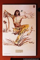 Drawing of indigenous man walking with a jaguar, Museum of Anthropology, Ituzaingo.