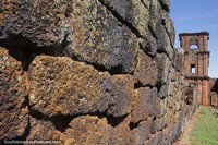 Looking along the wall to the tower at the ruins of Sao Miguel das Missoes.