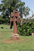 Cross on the grass area at the entrance to the ruins of Sao Miguel das Missoes.