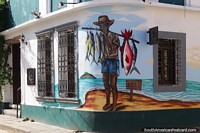 Verso maior do Pescador e sua captura, arte de rua em uma esquina de Santa Marta.
