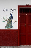 Pavo real pintado junto a la puerta de Casa Reyes en Honda.