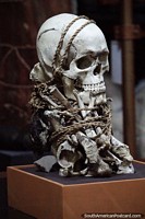 Skull and skeleton bundle-wrapped, on display at Leymebamba museum.