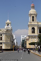 Government building and the cathedral beside the plaza in Chiclayo.