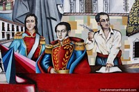 Simon Bolivar signing a paper, mural in Trujillo.